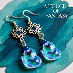 Pet Lovers!!! Fox Cub Pup Kitten Furbaby - Sparkling Dangle Earrings  2.5"